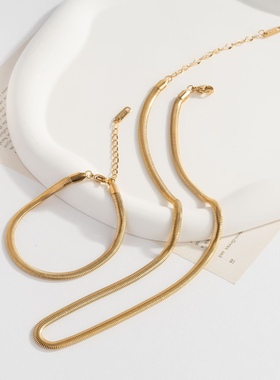 新款直播爆款宽面蛇骨18k金钛钢项链手链防敏不掉色网红百搭时尚