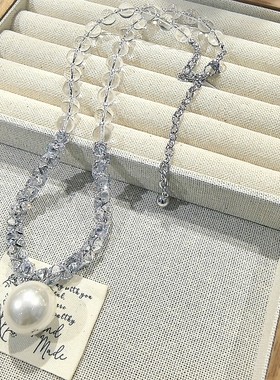 轻奢人造水晶珠子拼接项链小众设计款锆石高级感新款灰色珍珠颈链