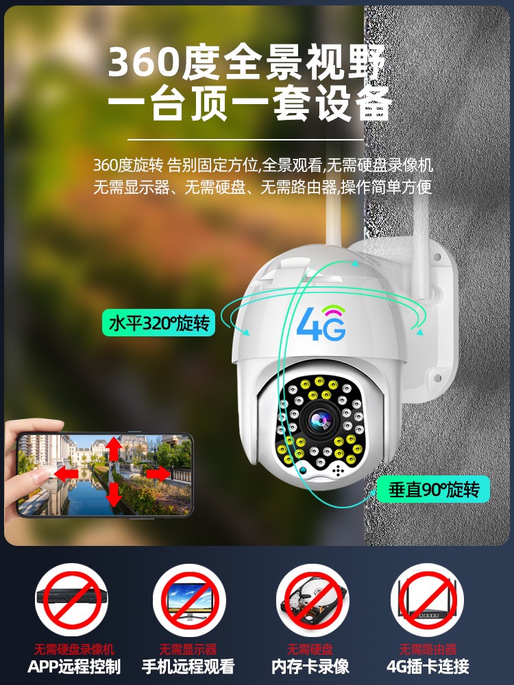 无线WiFi监控摄像头户外防水4G摄像头无网也能用手机远程喊话报警-图1