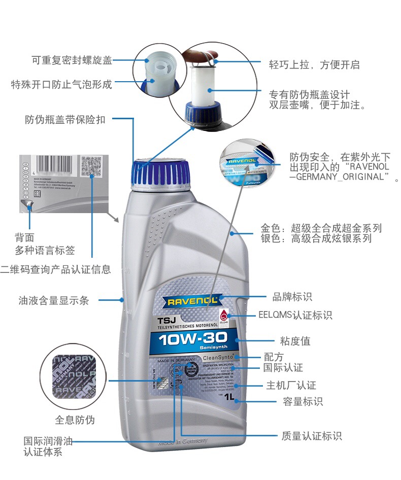 德国Ravenol汉诺威/拉锋 clean系列TSJ 10W-30全合成机油润滑油4L - 图0