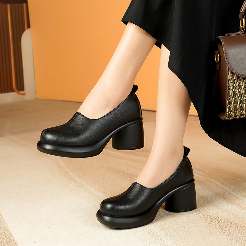 中年女士高跟鞋妈妈真皮厚底皮鞋女款粗跟单鞋鞋子女春秋走秀女鞋,淘宝优惠券,粉丝福利购,淘宝优惠卷