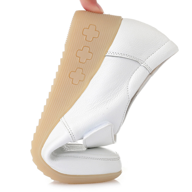 真皮天使护士鞋女软底秋白色坡跟深口单鞋大码圆头工作鞋防滑透气,淘宝优惠券,粉丝福利购,淘宝优惠卷