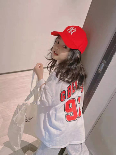 纯棉女童中长款t恤夏装中大童韩版宽松上衣儿童短袖体恤裙篮球服 - 图1