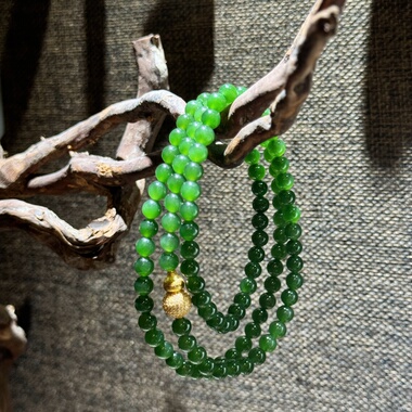 新疆和田玉碧玉手链6mm三圈多圈 108 颗佛珠手串菠菜绿项链毛衣链