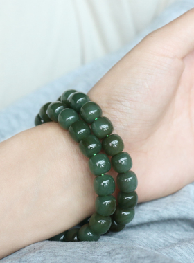 新疆和田玉且末料单圈青糖深蓝夏季男士女士新年礼物手串手链高级