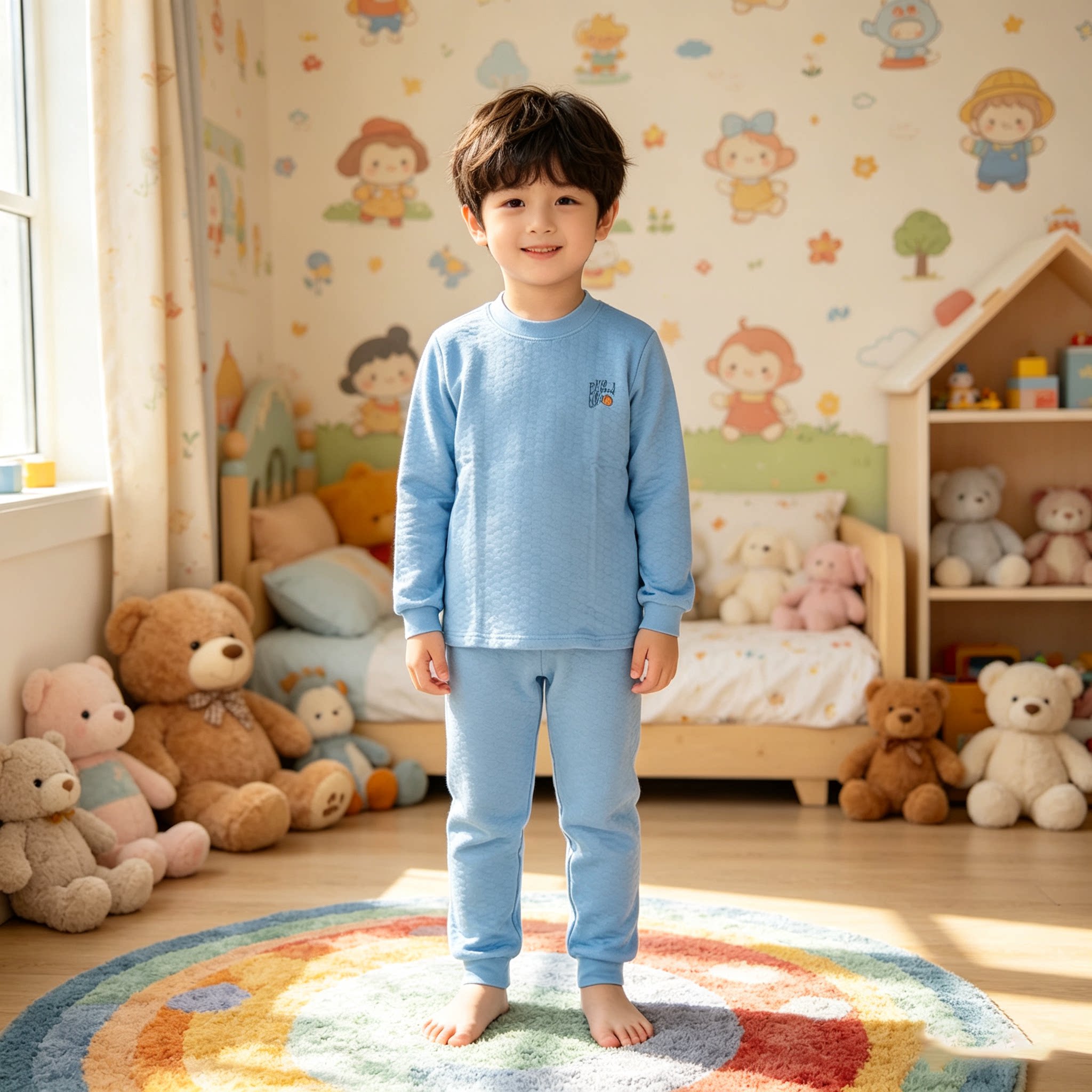 Bedoha Children's Thermal Clothing Set Autumn Clothes Autumn Pants Winter Boys' Warm Cotton Home Clothes Pajamas Underwear Set