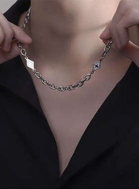 钛钢星芒菱形项链男女百搭潮牌不掉色冷淡风潮嘻哈链子配饰毛衣链