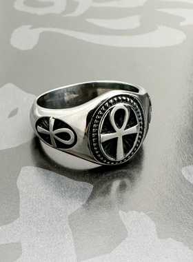 复古钛钢戒指男做旧星芒戒圆形