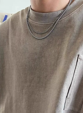 原创设计双层叠戴钛钢项链竹节链