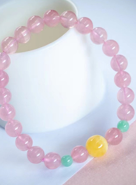 马达加斯加粉水晶蜜蜡单圈手链