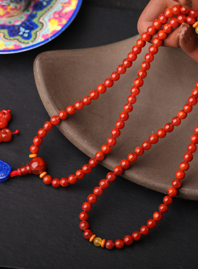 南红玛瑙多圈精雕青金石背云手链