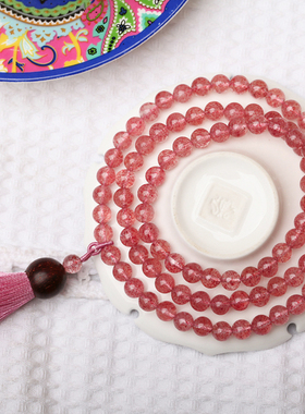 原创设计风草莓晶流苏粉色项链