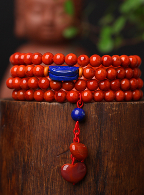 南红玛瑙多圈精雕青金石背云佛珠