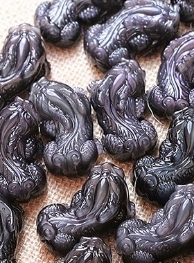 冰种黑曜石佩珠男款霸王皮丘吊坠