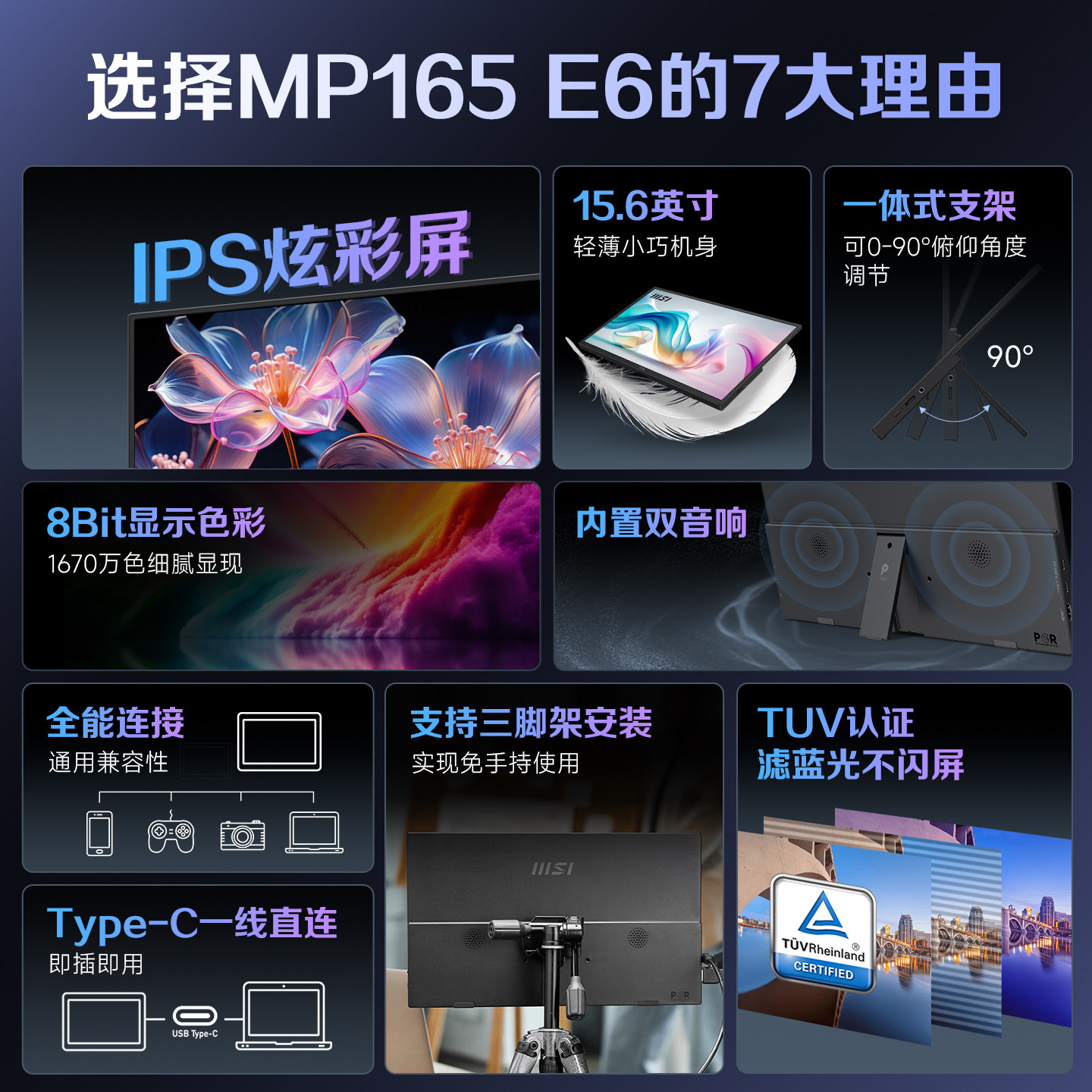 微星15.6英寸便携式显示器MP165E6笔记本外接switch副屏扩展手机,淘宝优惠券,粉丝福利购,淘宝优惠卷