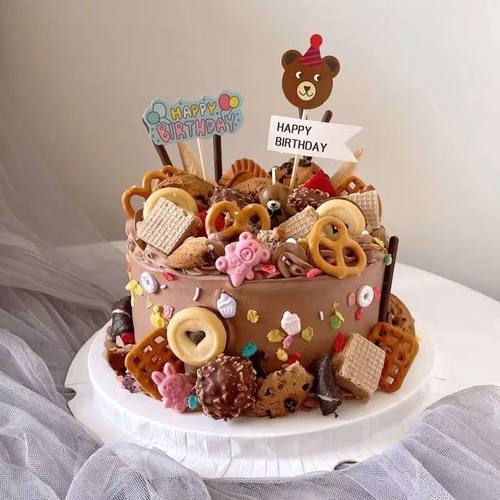 饼干蛋糕装饰焦糖小熊饼干爱心碱水蝴蝶结森系生日甜品台烘焙摆件 - 图2