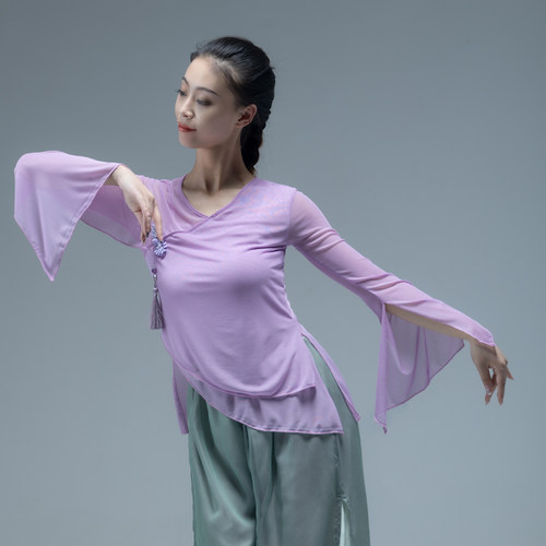 古典舞身韵练功服女夏纱衣民族舞上衣艺考仙气飘逸舞蹈服装敦煌舞 - 图2