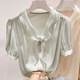 2025 2025 ເສື້ອເຊີດແຂນສັ້ນຄໍ V-neck organza ແບບຝຣັ່ງໃຫມ່ຂອງຝຣັ່ງສໍາລັບແມ່ຍິງໃນລະດູຮ້ອນ