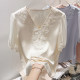 2026 ຮູບແບບຝຣັ່ງແບບໃຫມ່ slim V-neck ອຸດສາຫະກໍາຫນັກ crochet beading ສີແຂງເສື້ອ chiffon ແຂນສັ້ນສໍາລັບແມ່ຍິງ summer ບາງໆ