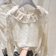 2025新款韩国气质显瘦娃娃领刺绣加厚保暖长袖纯色蕾丝上衣女冬季