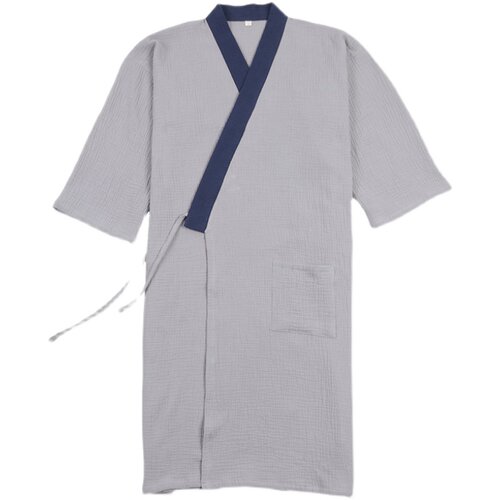 夏季中国风汉服长袍纯棉睡衣家居服睡袍大码浴袍拼色茶艺禅服薄款 - 图3