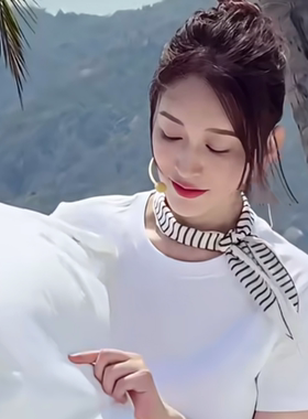 李小冉同款条纹黑白长条丝巾女夏绸缎衬衫颈饰飘带领巾装饰小围巾