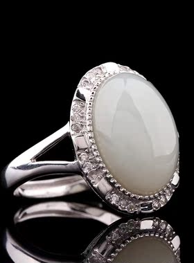 和田玉925银戒指时尚饰品纯银首饰和田白玉指环配饰HTC035