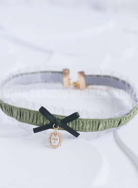 宫廷风气质复古绿原创蕾丝项圈