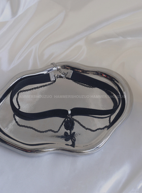 暗黑少女黑玫瑰丝绒颈链