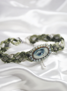 复古眼睛轻奢珍珠水滴编织绳项链