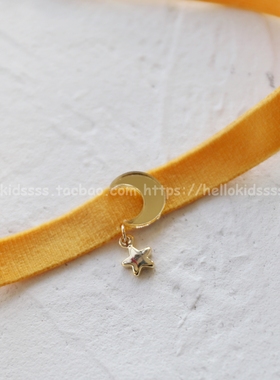 项圈橘黄色手作原创格子不对称