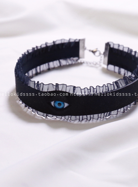 趣味眼睛眼球绒面皮手工暗黑系小众choker项圈+手链手作原创包邮