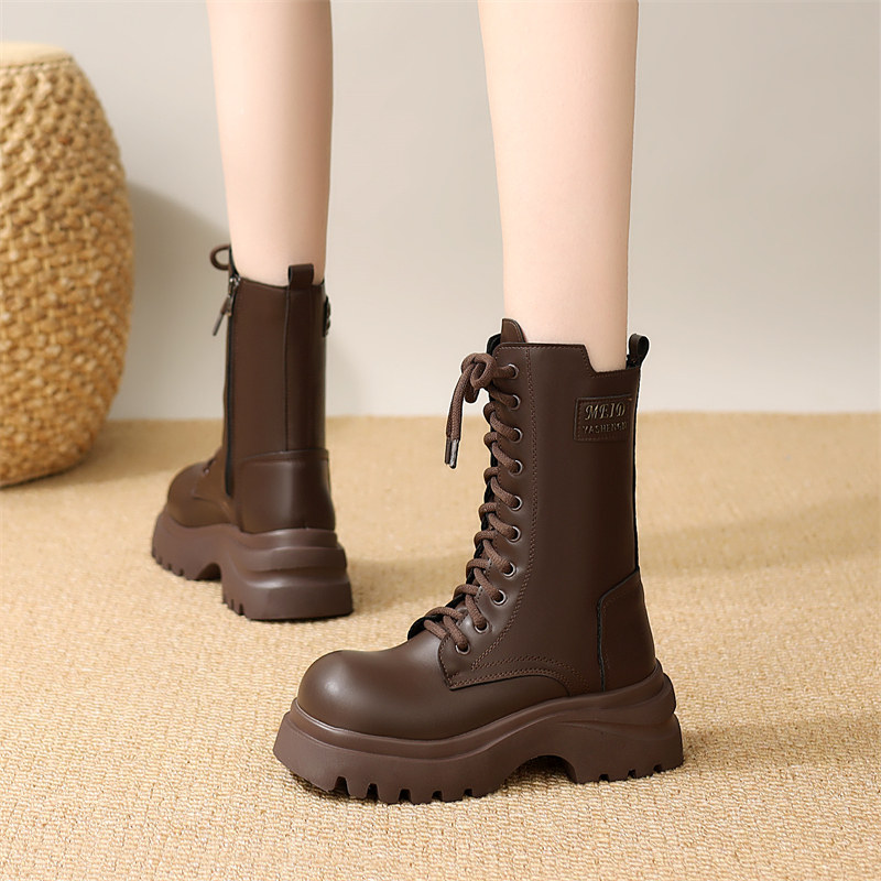 真皮厚底马丁靴女2025新款冬中筒短靴百搭小个子增高加绒保暖靴子,淘宝优惠券,粉丝福利购,淘宝优惠卷