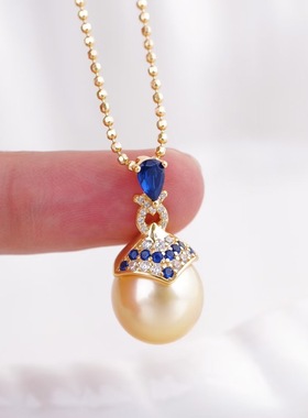 DIY手工制作珍珠项坠蓝色锆石单个吊坠银饰 s925纯银吊坠空托配件