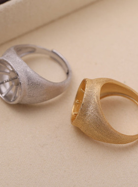 s925纯银戒指环 磨砂大版银饰可调节珍珠戒指托DIY手工制作银配件