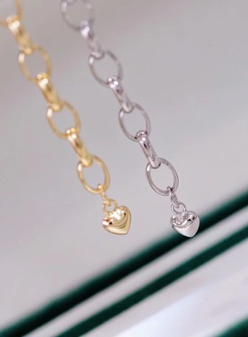 s925纯银手链 diy手工饰品 全孔珍珠手饰锁链弹簧扣尾链延长款