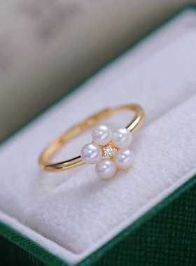 s925纯银戒指环 银饰小多珠可调节珍珠戒指托 DIY手工制作银配件