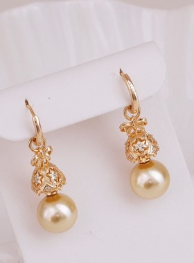 DIY手工制作珍珠项坠吊坠耳扣两件套 s925纯银蝴蝶结铃铛空托配件