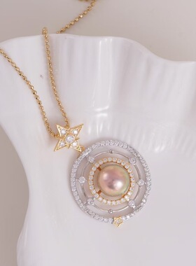 DIY手工制作珍珠项坠分色星星轨道宇宙吊坠银饰s925纯银空托配件