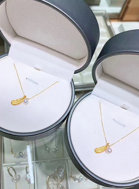 s925纯银套链 小羽毛珍珠项坠吊坠托 DIY珍珠银配件半成品含链