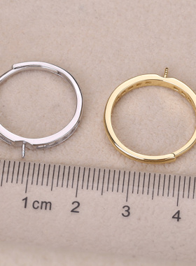 s925纯银戒指环 银饰开口可调节珍珠戒指托 DIY手工制作银配件