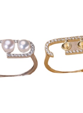 s925纯银戒指环银饰套装多珠可调节珍珠戒指托 DIY手工制作银配件