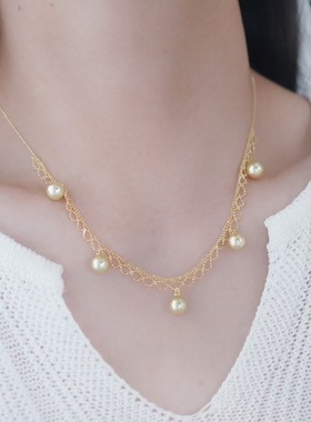 s925纯银银饰多珠配件珍珠饰品diy手工制作流苏吊坠套链空托项链