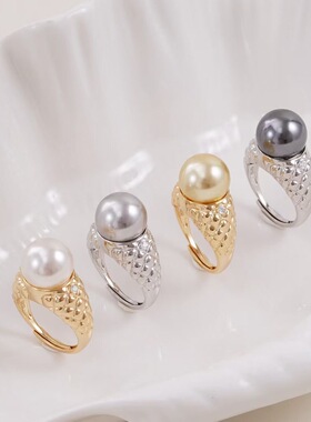 s925纯银银饰戒指配件珍珠饰品diy手工制作光版开口调节戒指空托