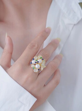 s925纯银戒指环 银饰多珠可调节珍珠戒指托 DIY手工制作银配件