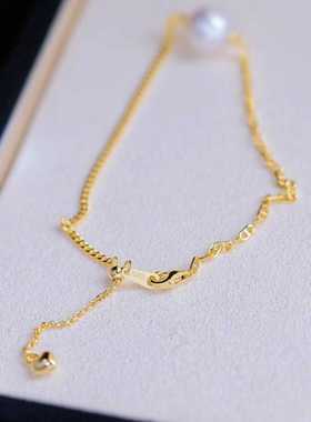 s925纯银手链 diy手工饰品 全孔珍珠手饰龙虾扣爱心尾链延长款