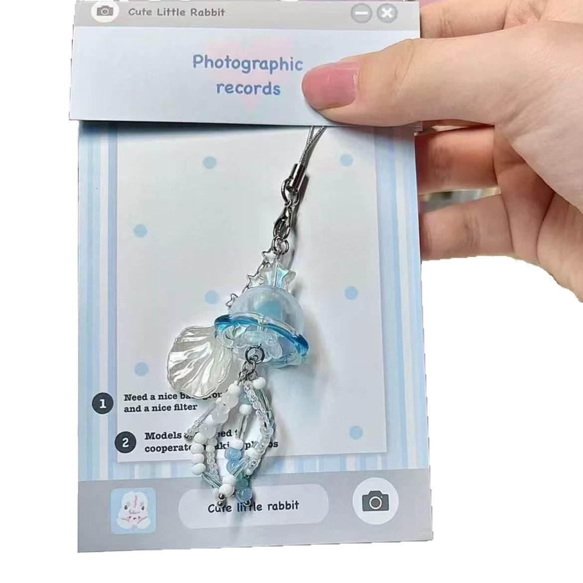 【大贝壳水母】天蓝色挂件手机链钥匙扣咕本链串珠少女心相机挂链,淘宝优惠券,粉丝福利购,淘宝优惠卷