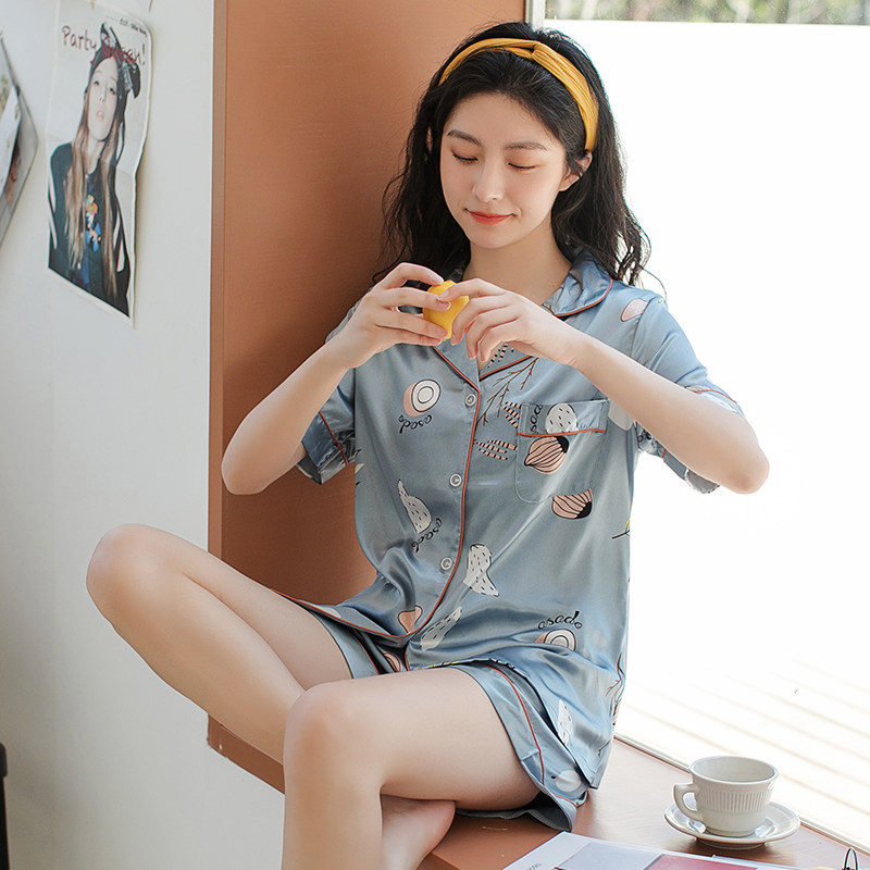 夏季冰丝仿真丝两件套可爱男士睡裙 黛梦思睡衣/家居服套装