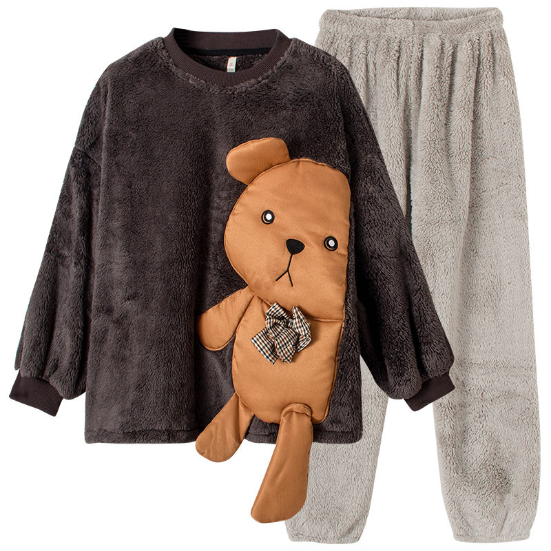 大布熊秋冬款保暖套装珊瑚绒睡衣 黛梦思睡衣/家居服套装