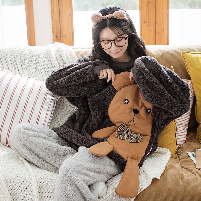 大布熊秋冬款保暖套装珊瑚绒睡衣 黛梦思睡衣/家居服套装